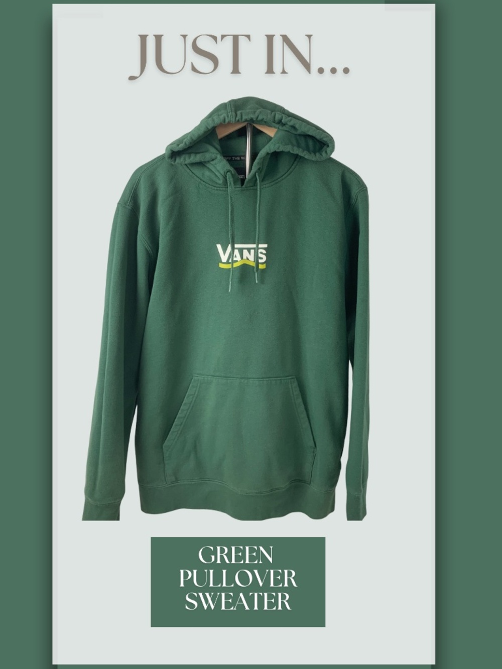 Vans Dark Green Hooded Pullover Yellow-Accent Logo M Casual Streetwear